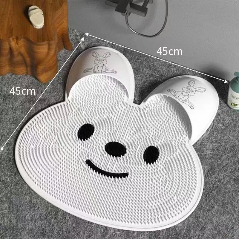 Foot Scrub Mat Cute Rabbit Design Grey White Pink Cleans and Massage Foot Thoroughly