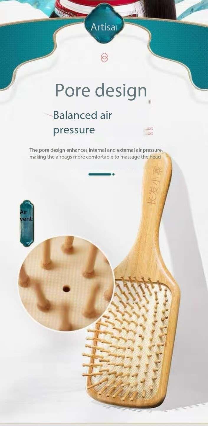 Chang Fa Xiao Zhai Brand Engraved Air Cushion Comb Wide Surface Combing Coverage Safe Plastic Spikes and Wooden Handle