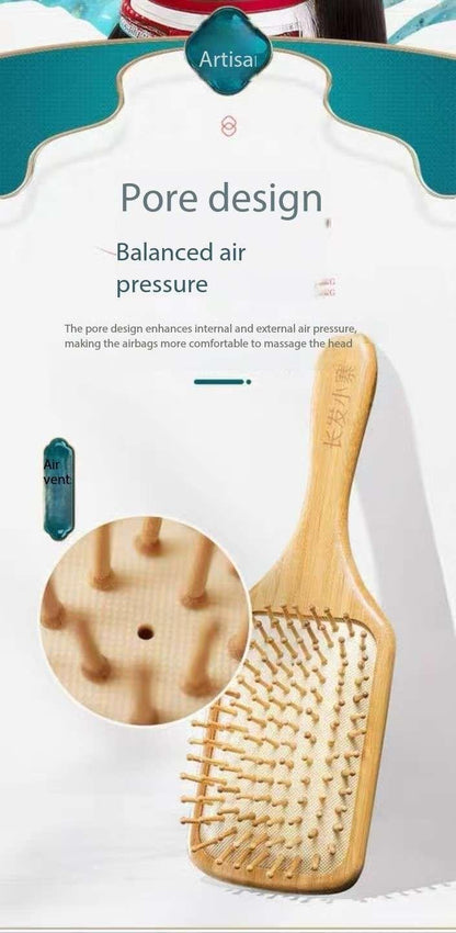 Chang Fa Xiao Zhai Brand Engraved Air Cushion Comb Wide Surface Combing Coverage Safe Plastic Spikes and Wooden Handle