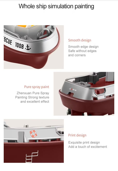 Strong Little Tugboat RC controlled 12cm Long Twin Propeller Built in Lithium Battery Water Induction Switch Feature Multi cruise speed Simulated Lights Tough Collision Hull