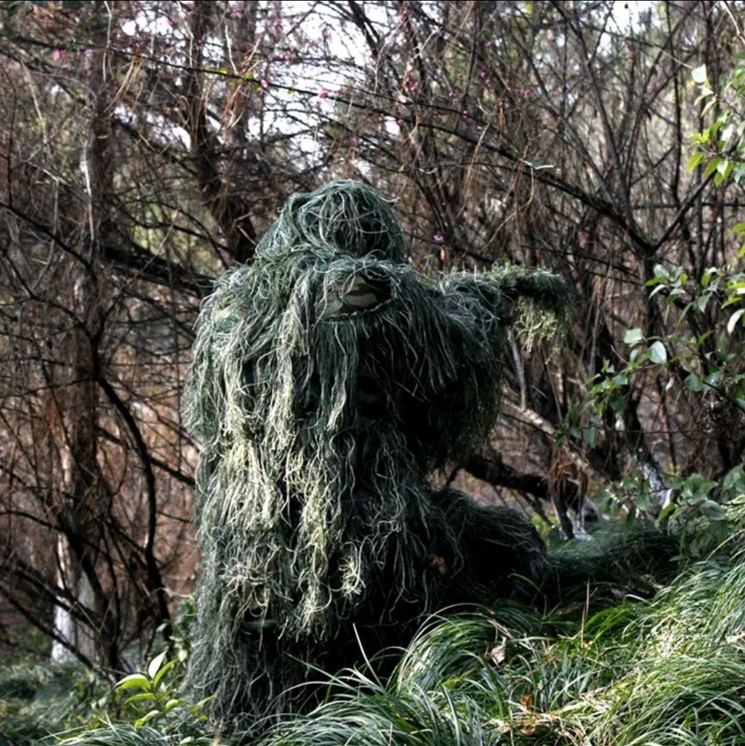 Ghillie Camouflaged Artificial Vegetation Suit Designed Hunting Military Inspired Clothing for Adult and Child Games and Recreational Activities