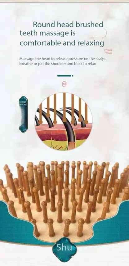 Chang Fa Xiao Zhai Brand Engraved Air Cushion Comb Wide Surface Combing Coverage Safe Plastic Spikes and Wooden Handle