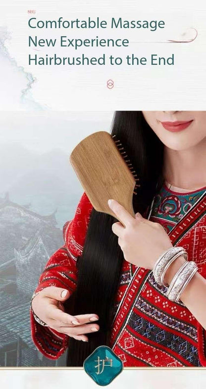 Chang Fa Xiao Zhai Brand Engraved Air Cushion Comb Wide Surface Combing Coverage Safe Plastic Spikes and Wooden Handle