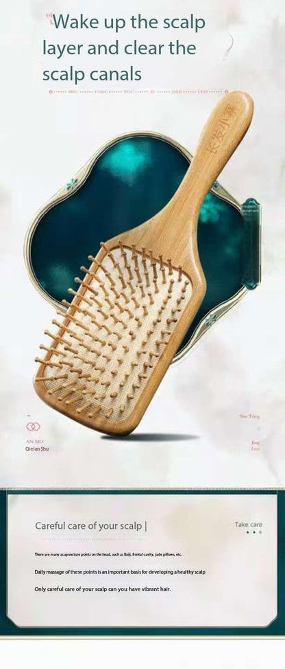Chang Fa Xiao Zhai Brand Engraved Air Cushion Comb Wide Surface Combing Coverage Safe Plastic Spikes and Wooden Handle