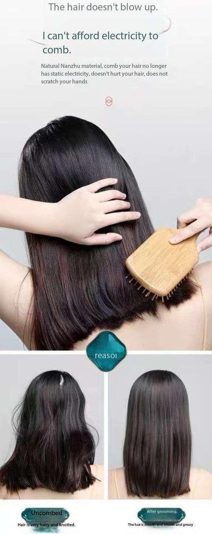 Chang Fa Xiao Zhai Brand Engraved Air Cushion Comb Wide Surface Combing Coverage Safe Plastic Spikes and Wooden Handle