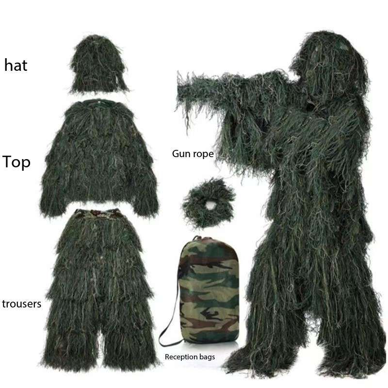 Ghillie Camouflaged Artificial Vegetation Suit Designed Hunting Military Inspired Clothing for Adult and Child Games and Recreational Activities