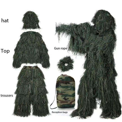 Ghillie Camouflaged Artificial Vegetation Suit Designed Hunting Military Inspired Clothing for Adult and Child Games and Recreational Activities