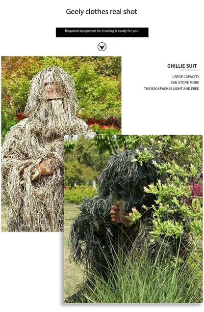 Ghillie Camouflaged Artificial Vegetation Suit Designed Hunting Military Inspired Clothing for Adult and Child Games and Recreational Activities