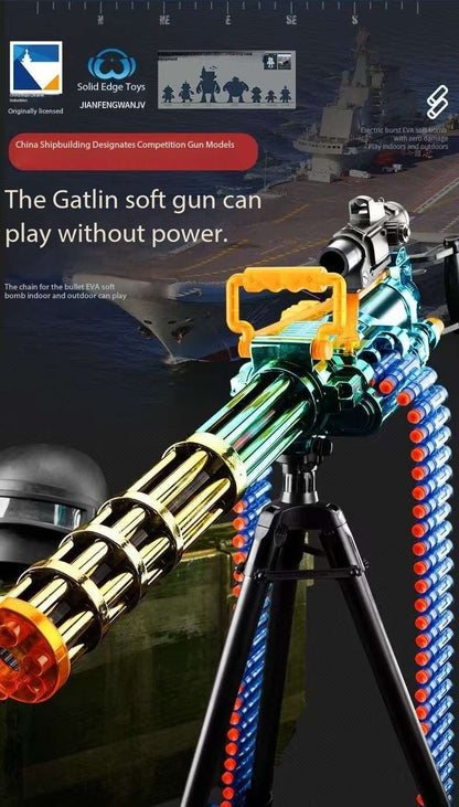 Gatling Toy Launcher Battery Operated 30 Soft EVA Cartridges 15m Long Range Projection Friendly Handle Single or Continuous Launch Periscope Aiming Blaster