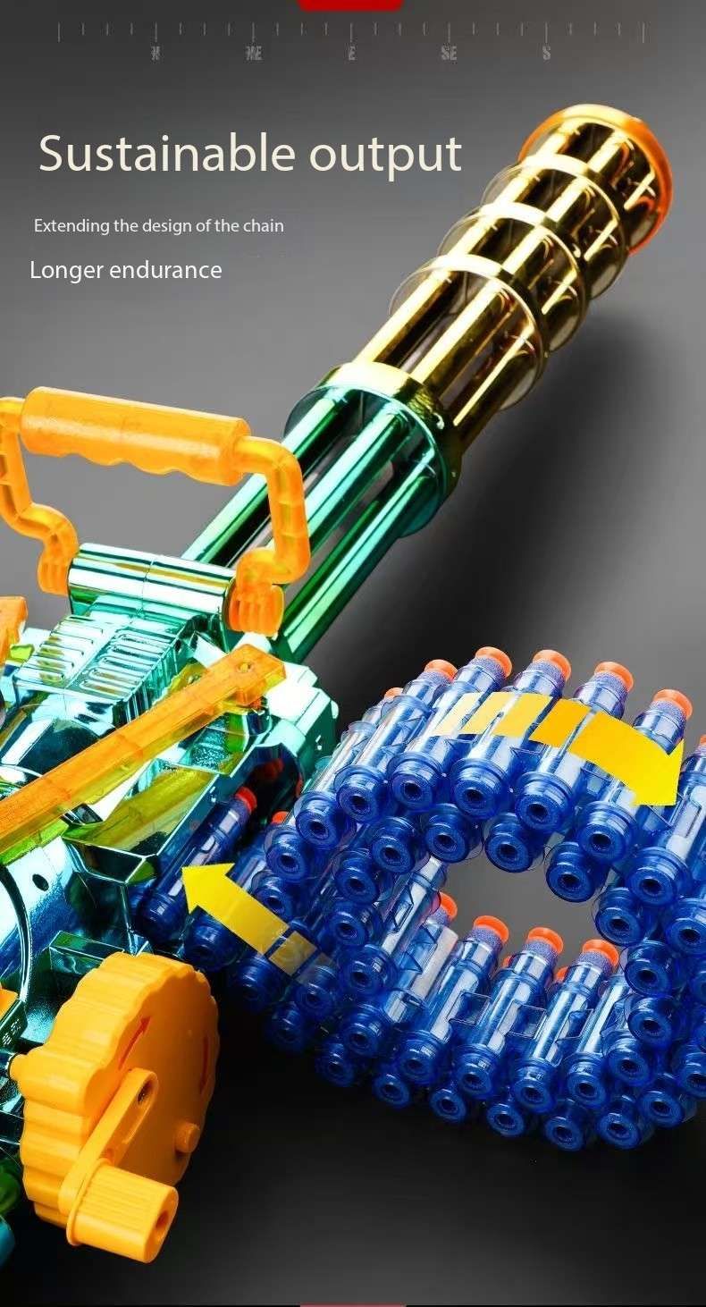 Gatling Toy Launcher Battery Operated 30 Soft EVA Cartridges 15m Long Range Projection Friendly Handle Single or Continuous Launch Periscope Aiming Blaster