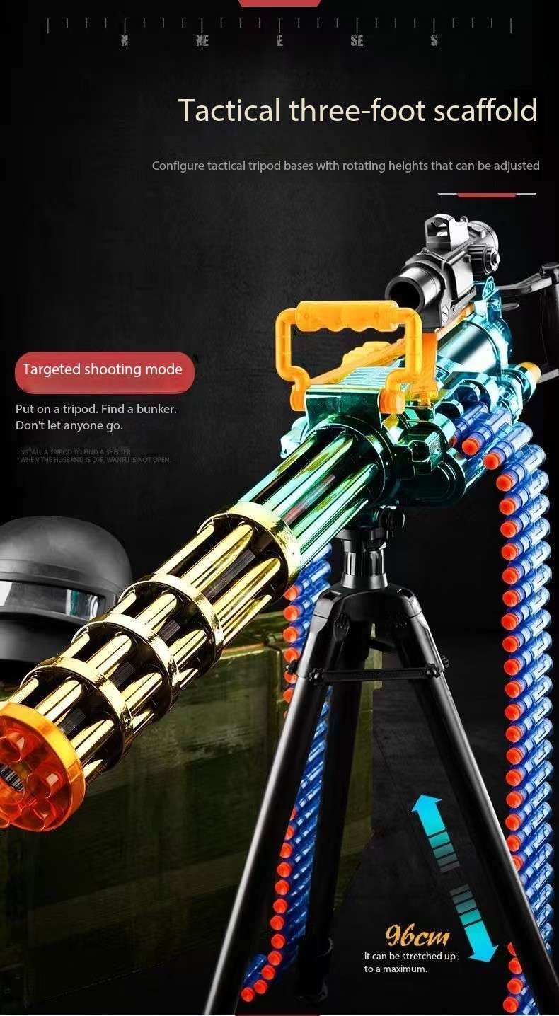 Gatling Toy Launcher Battery Operated 30 Soft EVA Cartridges 15m Long Range Projection Friendly Handle Single or Continuous Launch Periscope Aiming Blaster