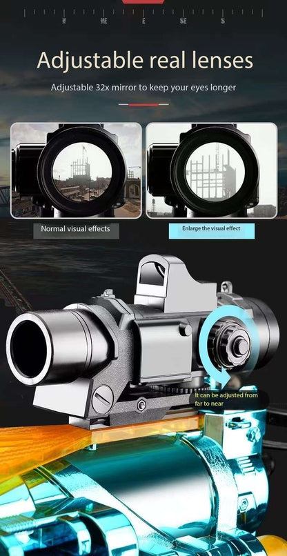 Gatling Toy Launcher Battery Operated 30 Soft EVA Cartridges 15m Long Range Projection Friendly Handle Single or Continuous Launch Periscope Aiming Blaster