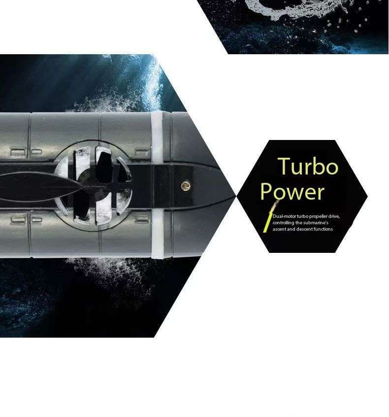 Mini Submarine RC controlled 12cm Long Twin Propeller Built in Lithium Battery Water Induction Switch Feature Submerge and Emerge water capabilities