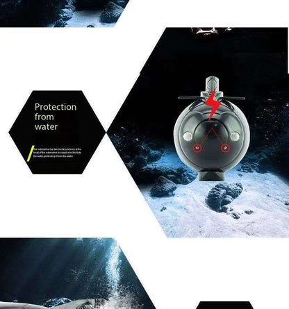 Mini Submarine RC controlled 12cm Long Twin Propeller Built in Lithium Battery Water Induction Switch Feature Submerge and Emerge water capabilities