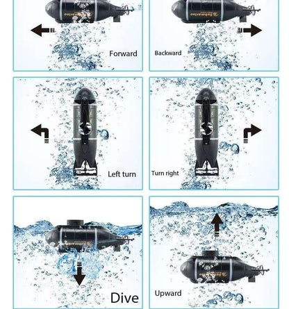 Mini Submarine RC controlled 12cm Long Twin Propeller Built in Lithium Battery Water Induction Switch Feature Submerge and Emerge water capabilities