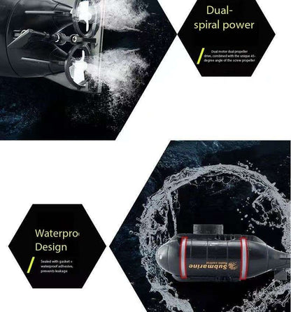 Mini Submarine RC controlled 12cm Long Twin Propeller Built in Lithium Battery Water Induction Switch Feature Submerge and Emerge water capabilities