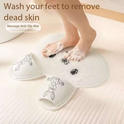Foot Scrub Mat Cute Rabbit Design Grey White Pink Cleans and Massage Foot Thoroughly
