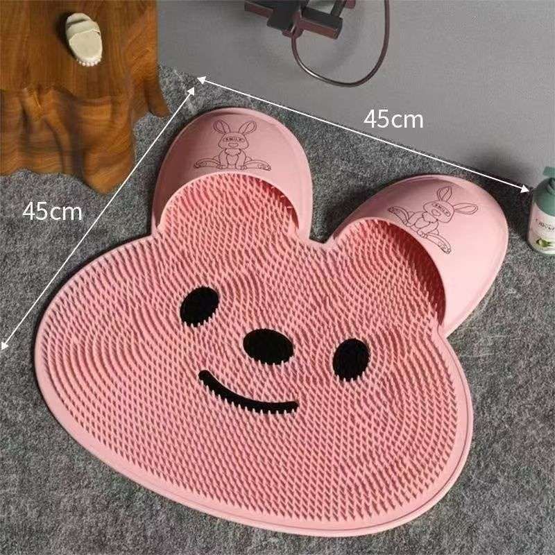 Foot Scrub Mat Cute Rabbit Design Grey White Pink Cleans and Massage Foot Thoroughly
