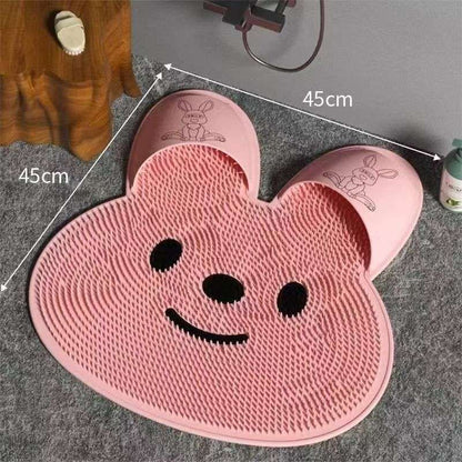 Foot Scrub Mat Cute Rabbit Design Grey White Pink Cleans and Massage Foot Thoroughly