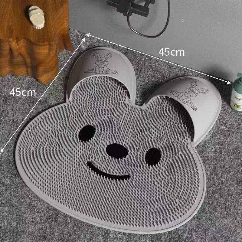 Foot Scrub Mat Cute Rabbit Design Grey White Pink Cleans and Massage Foot Thoroughly