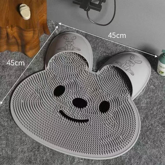 Foot Scrub Mat Cute Rabbit Design Grey White Pink Cleans and Massage Foot Thoroughly