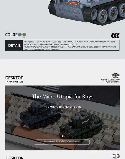 Desktop Mini Remote Control Battle Tanks 1:64 scale with Infrared red lights, Simulated Sounds, Fast and Swift Movements
