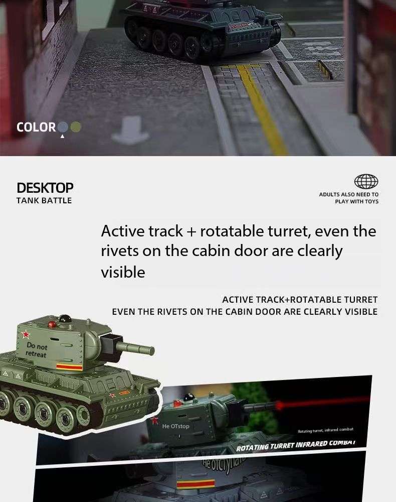 Desktop Mini Remote Control Battle Tanks 1:64 scale with Infrared red lights, Simulated Sounds, Fast and Swift Movements