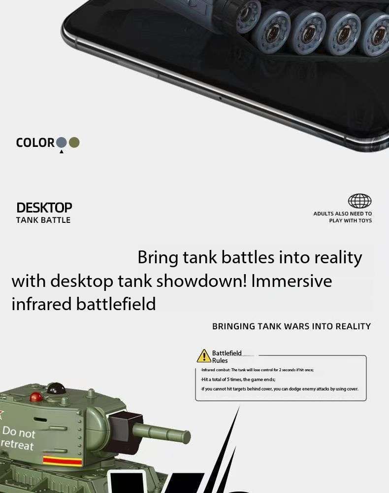 Desktop Mini Remote Control Battle Tanks 1:64 scale with Infrared red lights, Simulated Sounds, Fast and Swift Movements