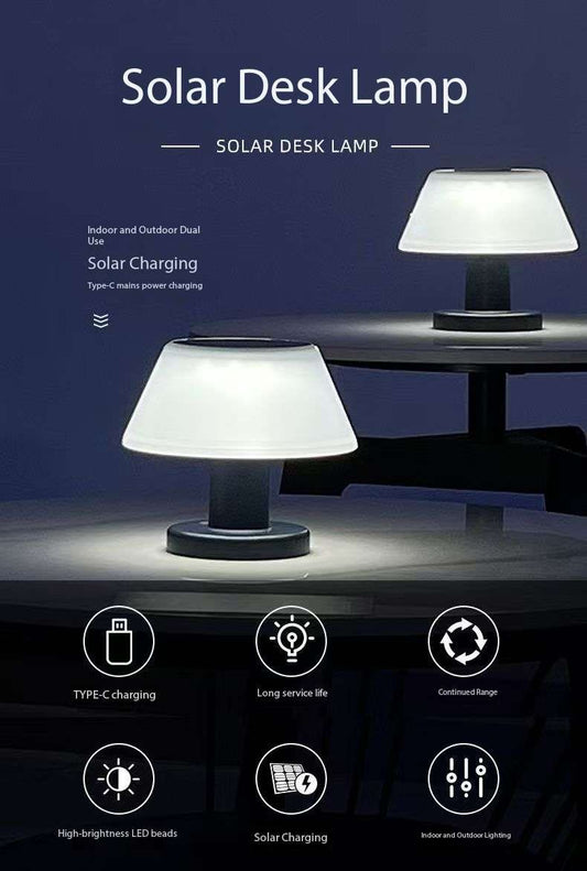 Solar Mini Desk Lamp for Indoor & Outdoor Use Weatherproof Rain or Shine