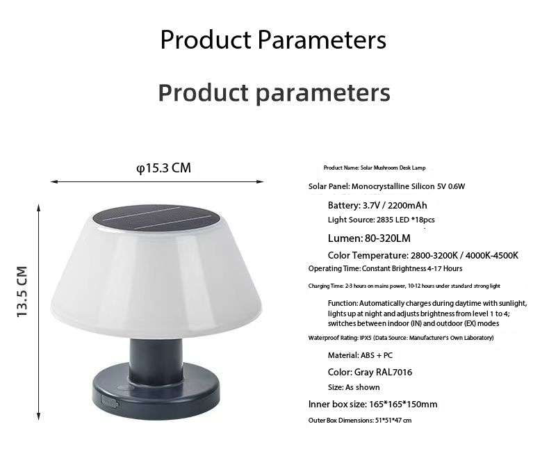 Solar Mini Desk Lamp for Indoor & Outdoor Use Weatherproof Rain or Shine