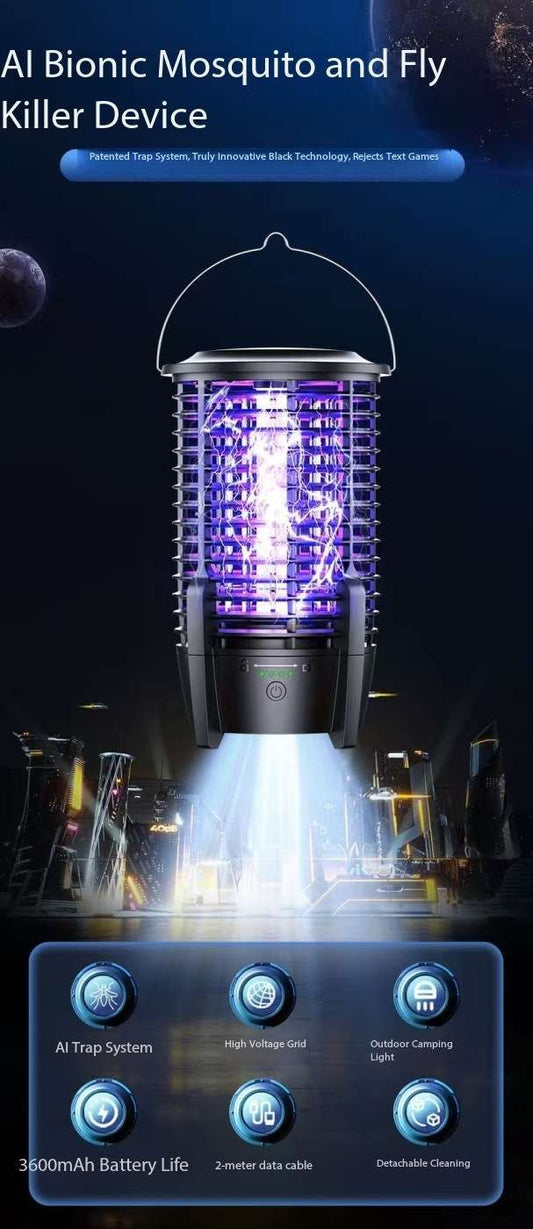 New 2026 Wireless Outdoor Starship AI Bionic Electrical Mosquitoes & Flies Trap 5V1A 2KV 3600mAh battery Fusion with Camping Light