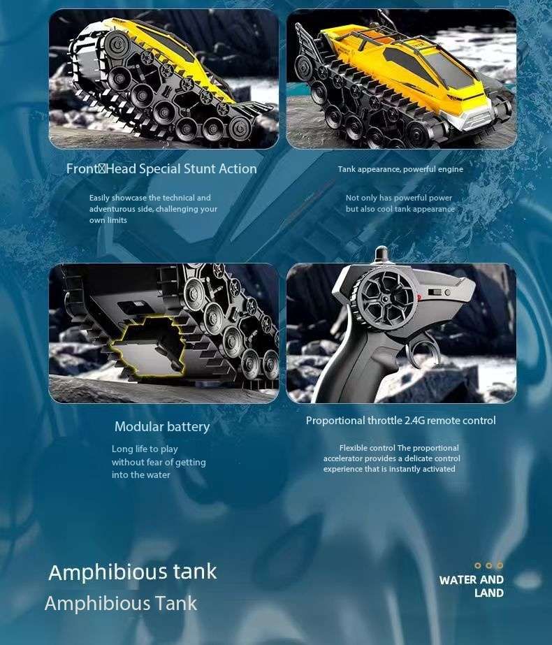 Amphibious Armor All Terrian Vehicle Remote Control Adventure Toy Tank Rechargeable Battery Water Proof Powerful Climber